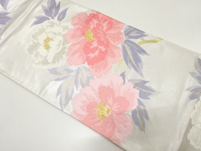 JAPANESE KIMONO / ANTIQUE FUKURO OBI / SILK / WOVEN PEONY